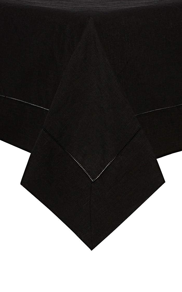 Fennco Styles Classic Design Hemstitched Tablecloth, 60 Inch Square. Black