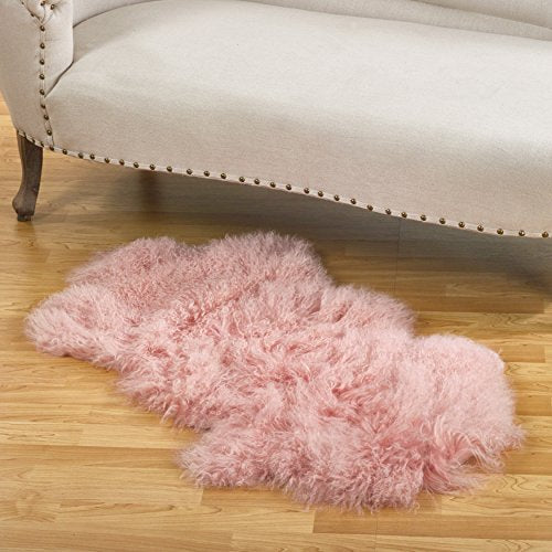 Fennco Styles Luxury Mongolian Lamb Fur Throw Rug, 20"x35"