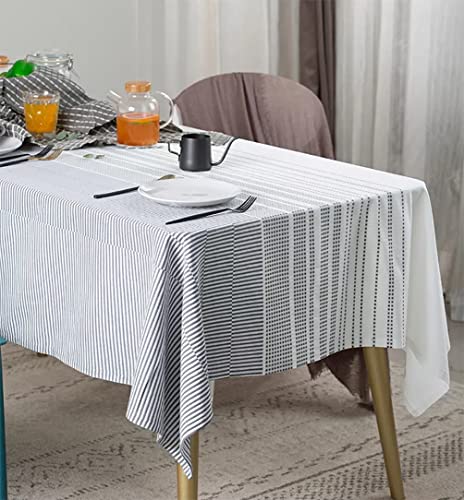 Fennco Styles Modern Woven Striped Cotton Tablecloth 55" W X 71" L - White Textured Rectangle Table Cover for Dining Table, Banquet, Family Gathering, Holiday and Special Occasion