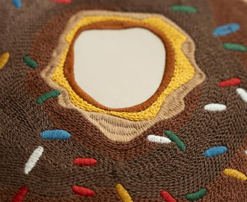 Fennco Styles Cute Embroidered Donut Design Throw Pillow Cover 18" W x 18" L - White Novelty Cushion Case for Home, Couch, Sofa, Bedroom, Kids Room, Playroom and Office Décor