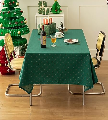 Fennco Styles Metallic Snowflake Holiday Design Jacquard Woven Tablecloth 60" W x 40" L - Green Christmas Table Cover for Home Décor, Winter Holidays, Dining Table, Banquets and Family Gathering