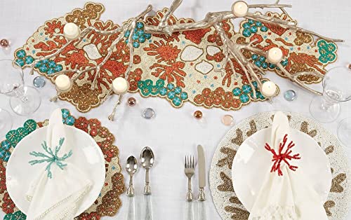 Fennco Style Hand Beaded Coral Reef Coastal Placemat 15" Round, 1-Piece - Coral Sea Life Table Mat for Home Décor, Dining Table, Family Gathering, Banquets, Beach House and Special Occasion