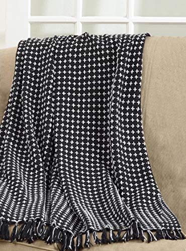 Fennco Styles Sevan Collection Contemporary Stitch Fringed 100% Cotton 50 x 60 Inch Throw – Variety Design Throw Blanket for Couch, Bedroom and Living Room Décor