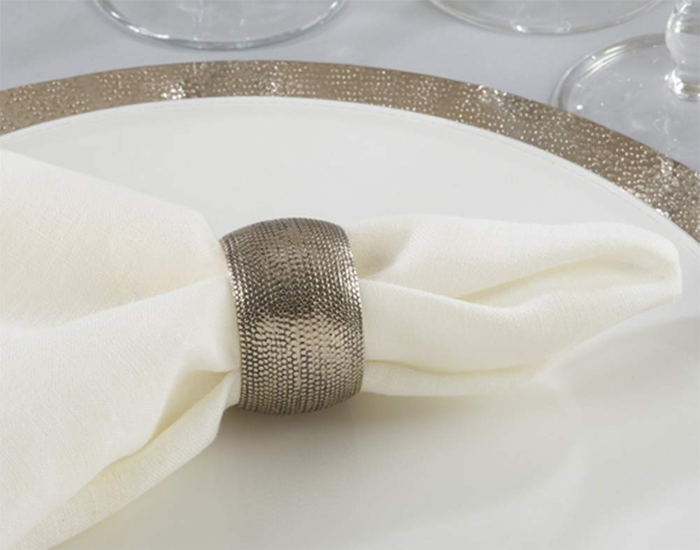 Fennco Styles Classic Hammered Brass Napkin Rings, Set of 4 - Silver Metal Napkin Holders for Home, Dining Room Decor, Banquets, Wedding and Special Occasions
