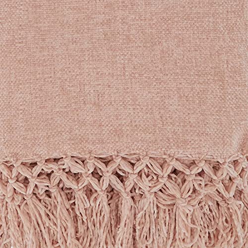 Fennco Styles Hand Knotted Chenille Throw 50" W x 60" L - Solid Throw Blanket for Couch, Living Room, Bedroom, Christmas, Holiday and Home Décor