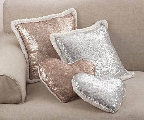 Fennco Styles Charming Sequin and Sherpa Decorative Throw Pillow Shimmering Heart Shaped Acccent Pillow for Holiday, Christmas, Couch, Living Room Decor and Valentine's Day, Monther's Day Gift