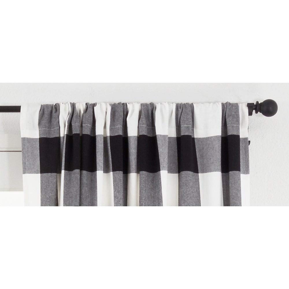 Buffalo Plaid Home Décor 100% Pure Cotton Rod Pocket Window Curtain Single 1 Panel for Bedroom, Living Room, Patio Door Backing Sliding Glass Door Drape, 54 Inches W x 96 Inches L, White-Black