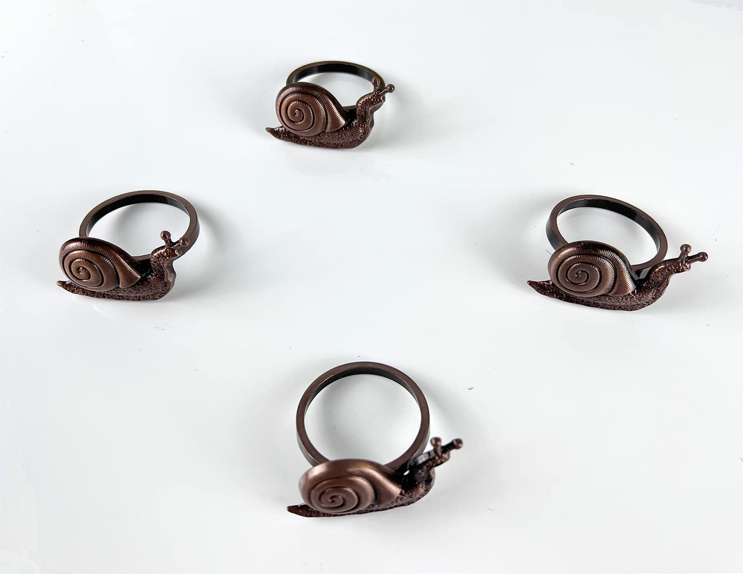 Fennco Styles Nature's Touch Snail Metal Napkin Rings, Set of 4 – Copper Napkin Holders for Family Dinner, Themed Party, Table Décor, Banquets, Holidays and Special Occasion
