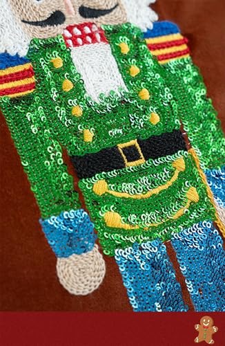 Fennco Styles Embroidered Sequin Nutcracker Velvet Throw Pillow Cover 18" W x 18" L - Green Festive Cushion Case for Home, Christmas, Winter Holidays Décor, and Special Occasions