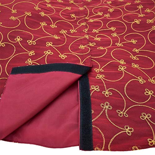 Fennco Styles Elegant Gold Embroidery Burgundy Christmas Tree Skirt, One Piece for Home, Holiday Decoration and Special Occasion