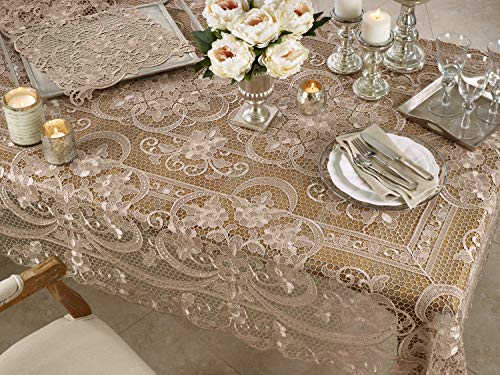 Fennco Styles Exquisite All Over Floral Lace Tablecloth - Ecru Table Cover for Home Decor, Dining Room, Banquets, Wedding and Special Occasion