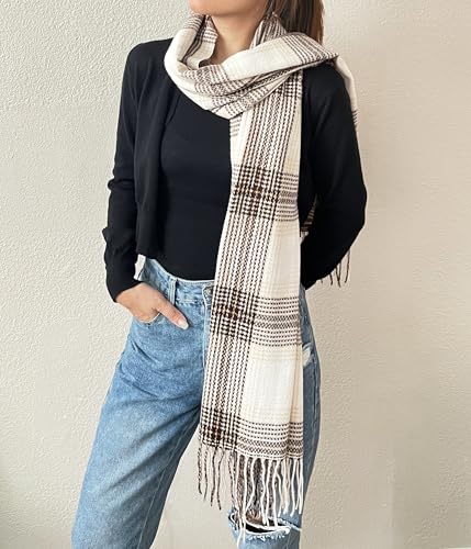 stylesilove Women Classic Plaid Fringe Cashmere Scarf Warm Ultra Soft Scarves Shawl Neck Wraps for All Season, 6 Colors