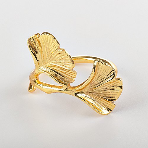 Fennco Styles Ginko Design Napkin Ring Holders, 2 Colors, Set of 4