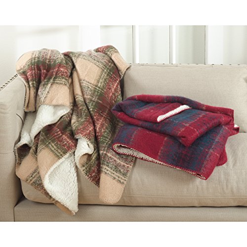 Fennco Styles Sevan Collection Faux Mohair Sherpa Plaid Design Throw Blanket 50" W x 60" L - Blanket for Couch, Bedroom and Living Room Décor