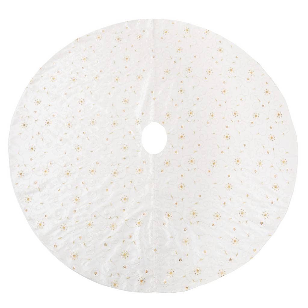 Fennco Styles Embroidered and Sequined Christmas Tree Skirt 54" X 54" Round - Burgundy Holiday Tree Skirt for Home, Holiday Tree, Indoor & Outdoor, and Special Occasion