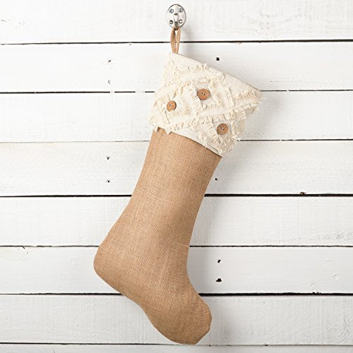 Fennco Styles Fringe Button Design Decorative Jute Christmas Stocking -13"x19"