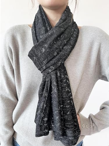 stylesilove Women Shimmering Jacquard Floral Scarf Silver Thread Flower Scarves Ultra Lightweight Soft Shawl Neck Wraps
