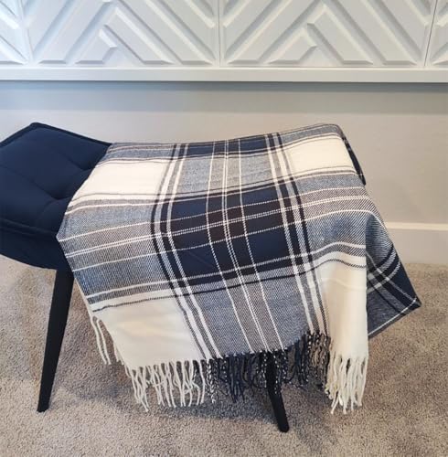 Fennco Styles Classic Plaid Pattern Fringe Throw Blanket 50" W x 60" L - Rustic Cozy Blanket for Home, Couch, Bedroom, Living Room, Office, and Holiday Décor