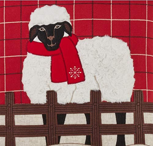 Fennco Styles Christmas Plaid Table Runner with Sheep Design 13 x 72 Inch - Red Table Cover for Home Décor, Banquets, Holiday Gathering and Special Events
