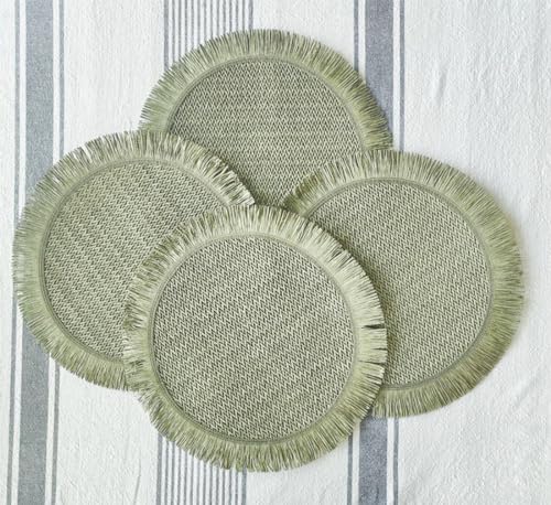 Fennco Styles Woven Round Fringe Solid Color Placemats 14" Round, Set of 4
