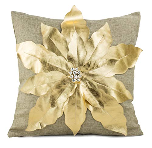 Fennco Styles Christmas Unique 3D Poinsettia Decorative Throw Pillow Cover 17 x 17 Inch - Holiday Flower Pillow for Everyday Use, Couch, Living Room and Bedroom Décor