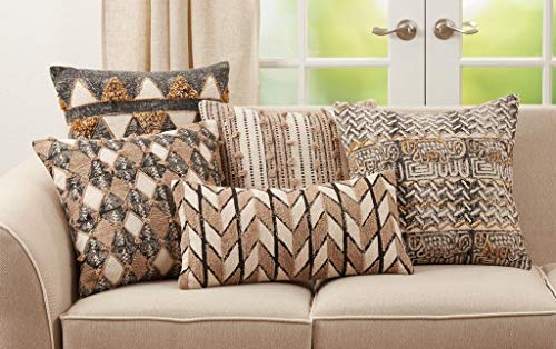 Fennco Styles Embroidered Block Print Cotton Decorative Throw Pillow - Accent Cushion for Home, Couch, Living Room and Office Décor