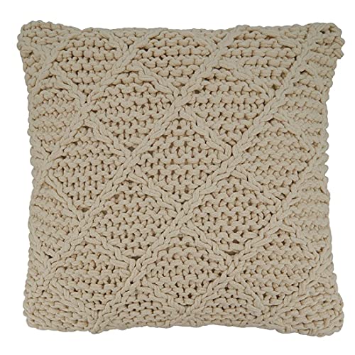 Fennco Styles Knitted Diamond Cotton Decorative Throw Pillow 20" W x 20" L – Textured Cushion for Home, Couch, Sofa, Bedroom, Office Décor and Special Occasion