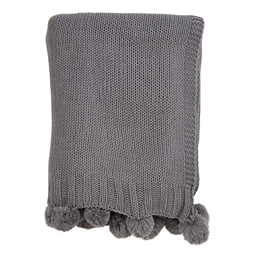 Fennco Styles Solid Color Knitted Pom Pom Cozy Throw Blanket - 2 Colors