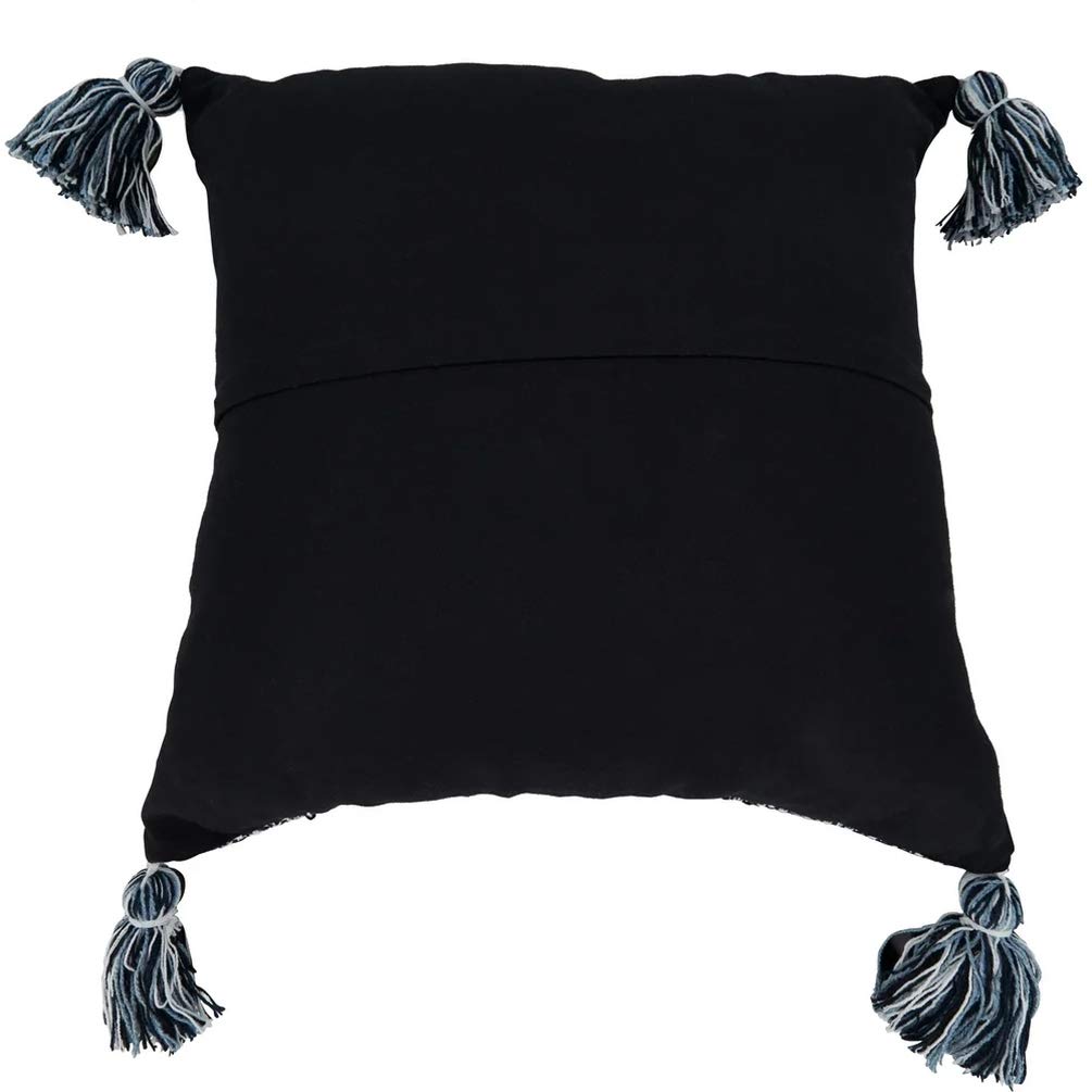 Fennco Styles Woven Textured Tassel Cotton Decorative Throw Pillow Cover 22" W x 22" L - Navy Blue Cushion Case for Home, Couch, Bedroom, Living Room and Office Décor (Filled Pillow)