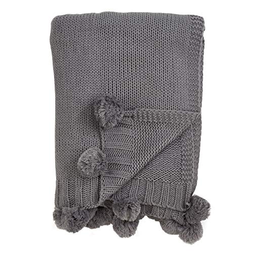 Fennco Styles Solid Color Knitted Pom Pom Cozy Throw Blanket - 2 Colors