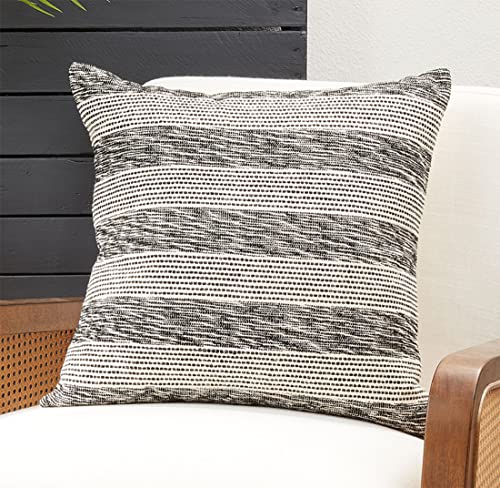 Fennco Styles Striped Design Cotton Decorative Throw Pillow 20" W x 20" L - Black & White Textured Cushion for Home, Couch, Bedroom, Living Room and Office Décor