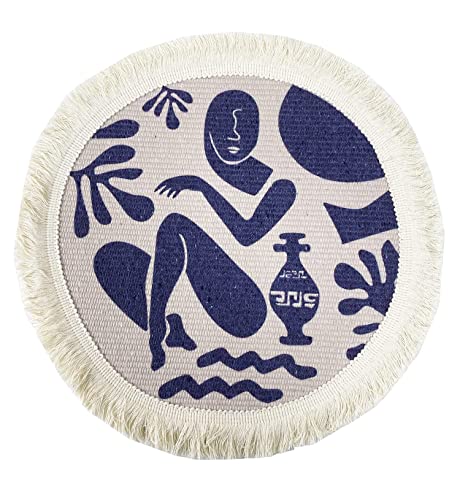 Fennco Styles Art Design Abstract Print Fringe Cotton Placemat 13" Round, Set of 4 - Woven Table Mats for Home Décor, Dining Table, Banquets and Special Events