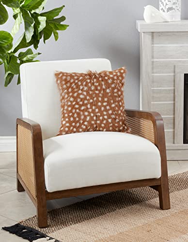 Fennco Styles Deer Spot Goat Fur Decorative Filled Throw Pillow 16" W x 16" L - Brown Animal Design Cushion for Home, Couch, Bedroom, Living Room and Office Décor