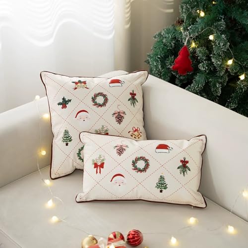 Fennco Styles Christmas Design Velvet Filled Throw Pillow 18" W x 18" L - White Festive Cushion for Home, Winter Holidays Décor, and Special Occasions