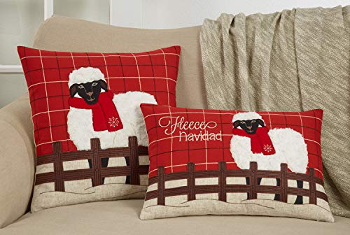 Fennco Styles Christmas Plaid Table Runner with Sheep Design 13 x 72 Inch - Red Table Cover for Home Décor, Banquets, Holiday Gathering and Special Events