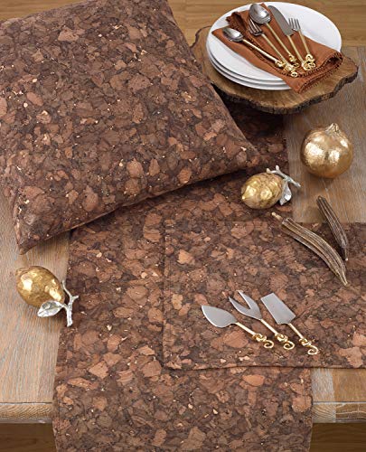 Fennco Styles Unique Cork and Poly Blend Design Decorative Coasters 6-Inch Square, Set of 4 - Brown Cocktail Napkins for Dining Room, Banquets, Special Events and Home Decor