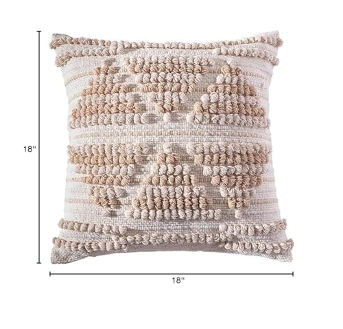 Fennco Styles Woven Tassel Striped Decorative Throw Pillow 18" W x 18" L - Textured Boho Cushion for Home, Couch, Living Room, Bedroom and Office Décor