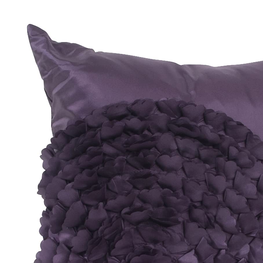 Fennco Styles Elegant Silky Floral Decorative Filled Throw Pillow 17" W X 17'L - Eggplant Flower Accent Pillow for Home, Couch, Bedroom, Living Room and Office Decor