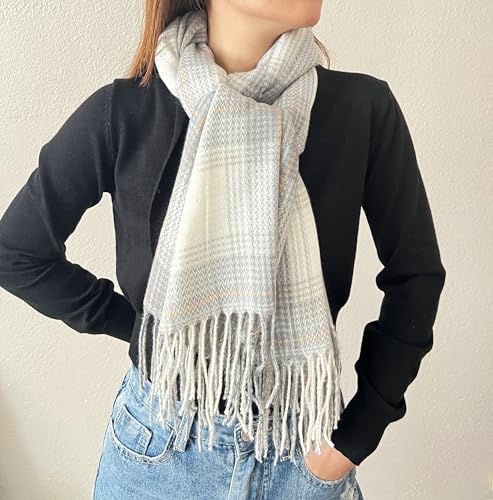 stylesilove Women Classic Plaid Fringe Cashmere Scarf Warm Ultra Soft Scarves Shawl Neck Wraps for All Season, 6 Colors