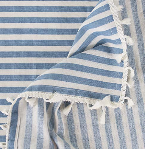 Fennco Styles Simply Striped Tassel Cotton Blend 55 x 55 Inch Tablecloth - Green Table Cover for Banquets, Holiday, Special Events, Outdoor and Home Décor