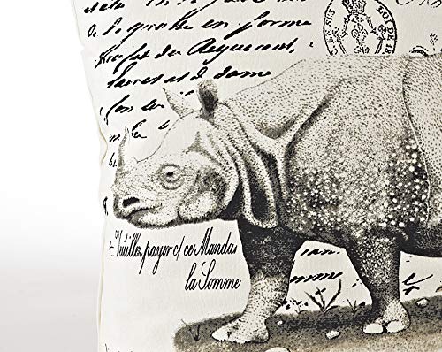 Fennco Styles Safari Collection Country Rhinoceros 100% Pure Cotton 18 x 18 Inch Throw Pillow with Case & Insert – Natural Decorative Pillow for Couch, Bedroom and Living Room Décor