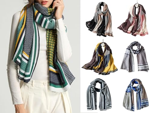 stylesilove Women Stripe Geometric Printed Lightweight Fashion Scarf Large Shawl Scarves Neck Wraps for All Season, 7 Colors
