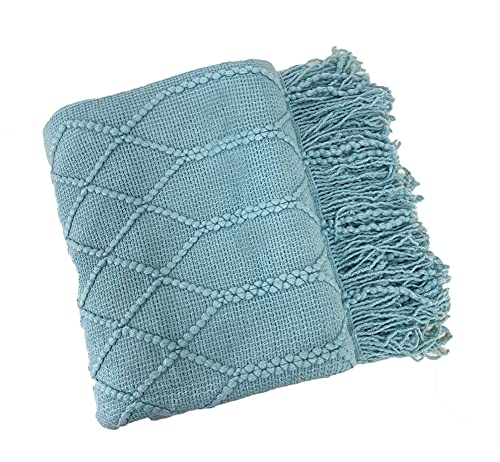 Fennco Styles Irregular Rhombus Diamond Knit Fringe Throw Blanket 50" W x 60" L – Camel Geometric Woven Blanket for Couch, Bedroom and Living Room Décor