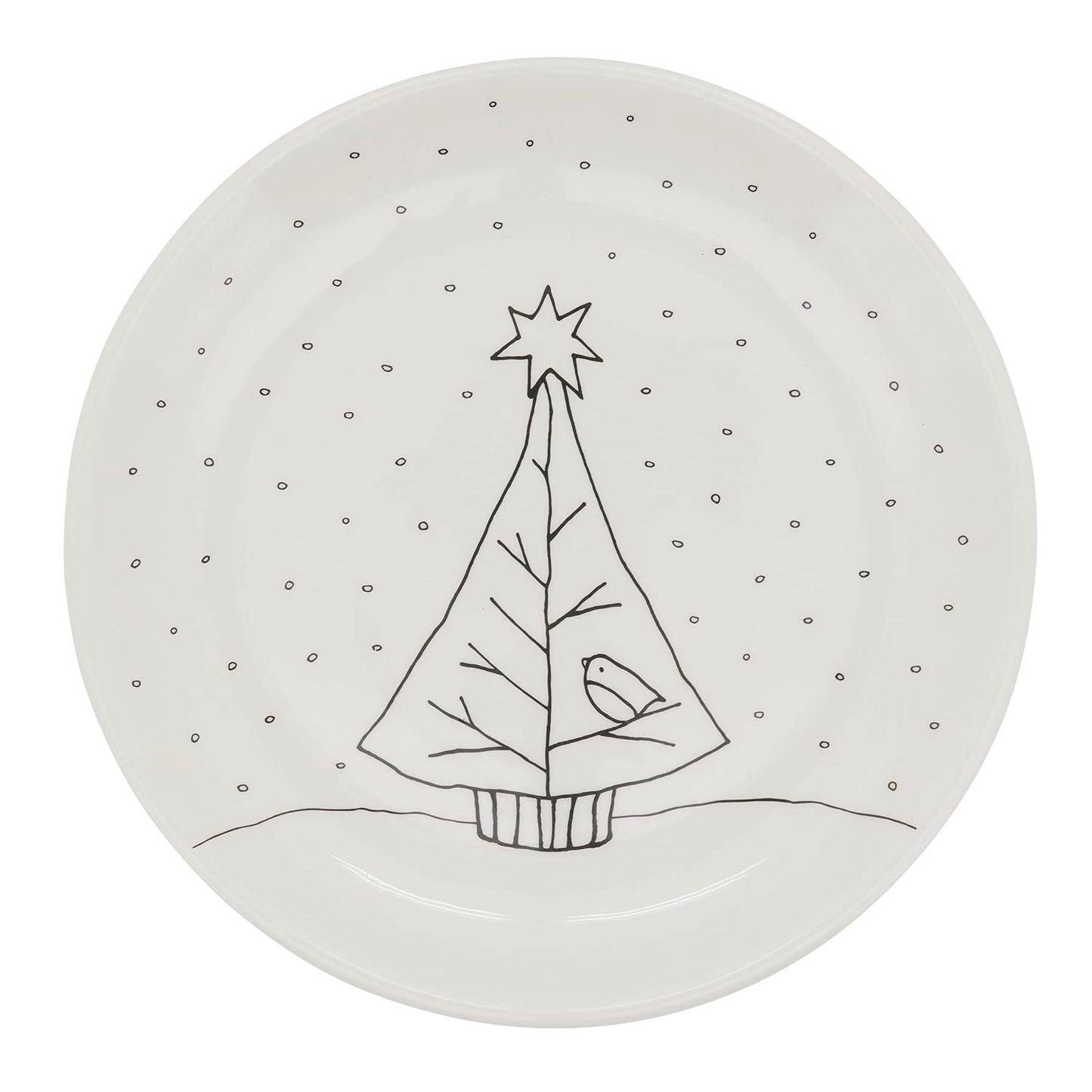 Fennco Styles Cartoon Christmas Tree Holiday Salad Plates 8" Round, Set of 4 - White Dolomite Serving Plate for Home, Christmas Décor, Kitchen, Family Gathering and Special Occasion