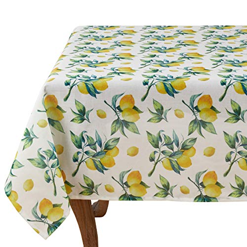 Fennco Styles Lemon & Orange Print 55 x 55 Inch Tablecloth - Multi Color Table Cloth for Home Everyday Use, Kitchen, Banques Décor, Family Gartering and Special Occasion
