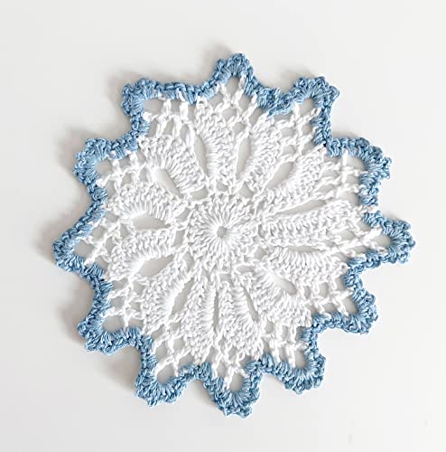 Fennco Styles Handmade Crochet Cotton Whirlwind Two-Tone Doily 6-Inch Round, 2-Piece - Drink Coaster for Everyday Use, Holiday, Farmhouse Décor, Cocktail, Tea Party, Special Occasion