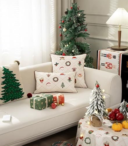 Fennco Styles Christmas Design Velvet Filled Throw Pillow 18" W x 18" L - White Festive Cushion for Home, Winter Holidays Décor, and Special Occasions
