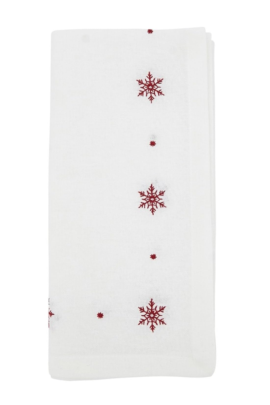Fennco Styles White Embroidered Snowflake Christmas Table Runner 16" W x 72" L - Red Cotton Table Cover for Winter Holidays, Home Décor and Family Gatherings
