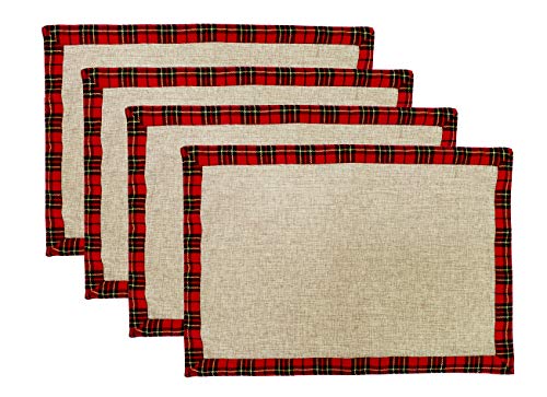 Fennco Styles Holiday Deer Tartan Plaid Ruffle Border Christmas Decorative Throw Pillow
