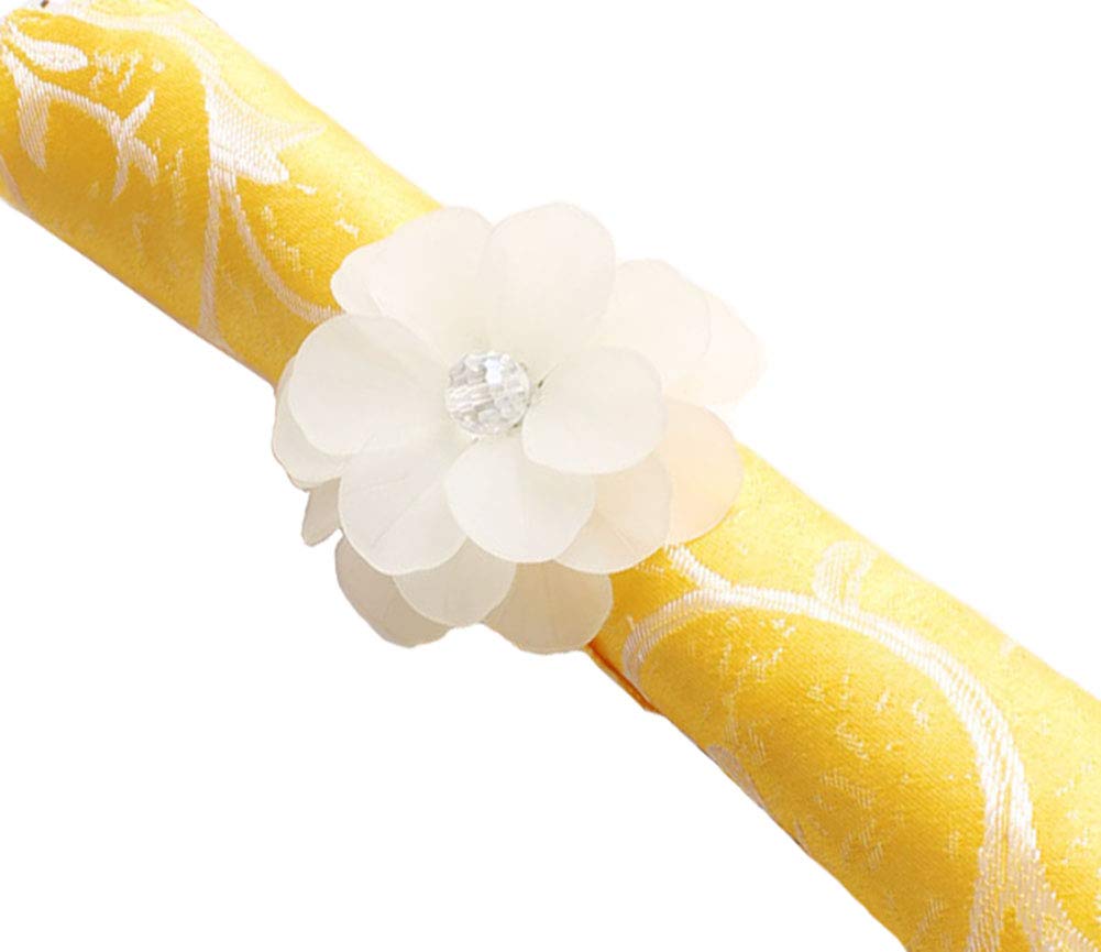 Fennco Styles Unique Translucent Petals Acrylic Flower Napkin Rings - Set of 4 (White)